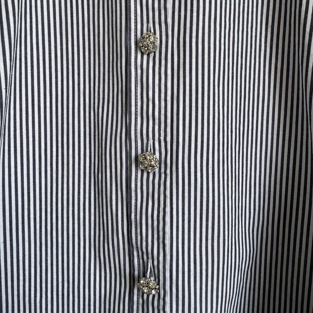 J.Crew Women Button Down Shirt Size 18 Navy White Stripe Jeweled Buttons Cotton - Picture 9 of 14